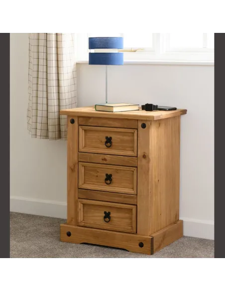 Corona 3 Drawer Bedside Locker - Distres | Murphy Furniture