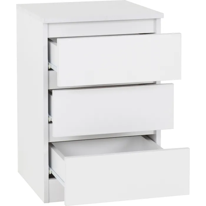 Malvern 3 Drawer Bedside Locker - White | Murphy Furniture