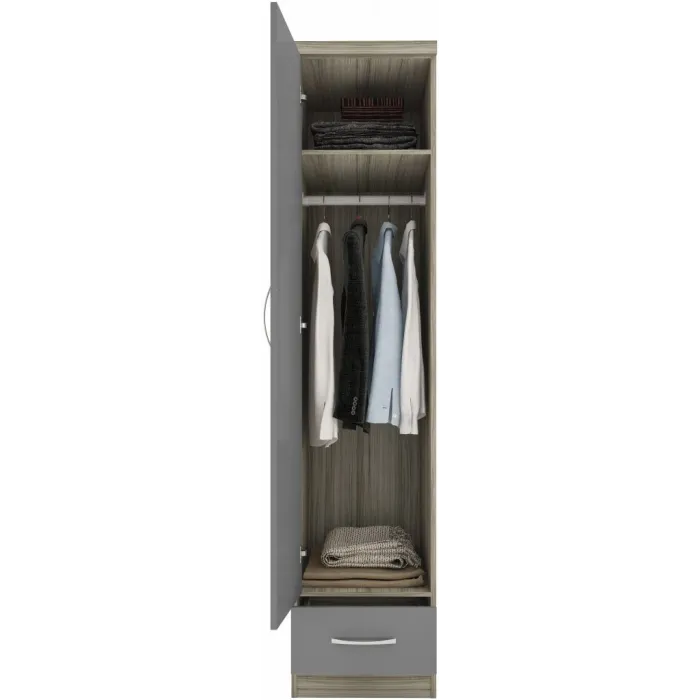 Nevada 1 Door 1 Drawer Wardrobe - Grey G | Murphy Furniture