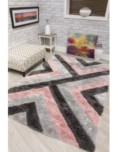 Luxus Cascade 3D Shaggy Rug - Grey/Pink | Murphy Furniture