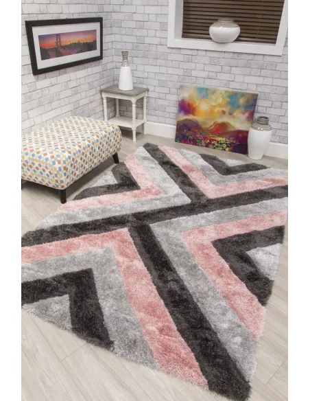 Luxus Cascade 3D Shaggy Rug - Grey/Pink | Murphy Furniture