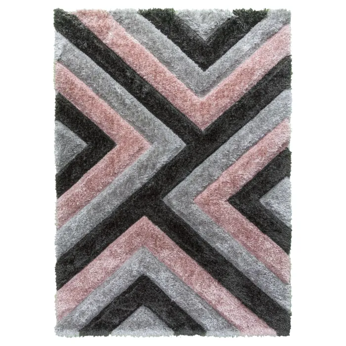 Luxus Cascade 3D Shaggy Rug - Grey/Pink | Murphy Furniture