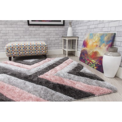 Luxus Cascade 3D Shaggy Rug - Grey/Pink | Murphy Furniture