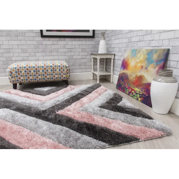 Luxus Cascade 3D Shaggy Rug - Grey/Pink | Murphy Furniture