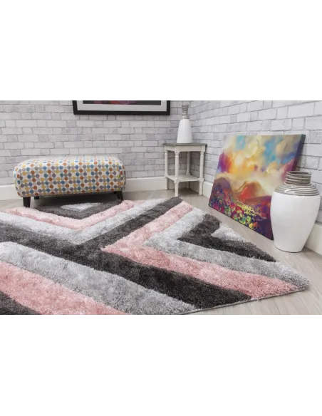 Luxus Cascade 3D Shaggy Rug - Grey/Pink | Murphy Furniture