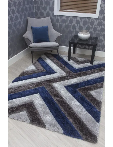 Luxus Cascade 3D Shaggy Rug - Grey/Navy | Murphy Furniture