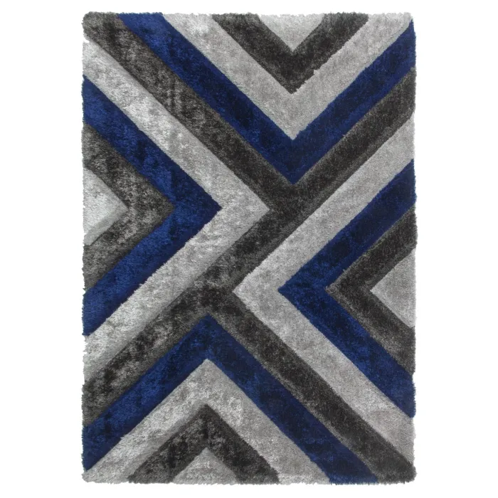 Luxus Cascade 3D Shaggy Rug - Grey/Navy | Murphy Furniture
