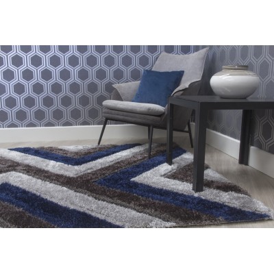Luxus Cascade 3D Shaggy Rug - Grey/Navy | Murphy Furniture