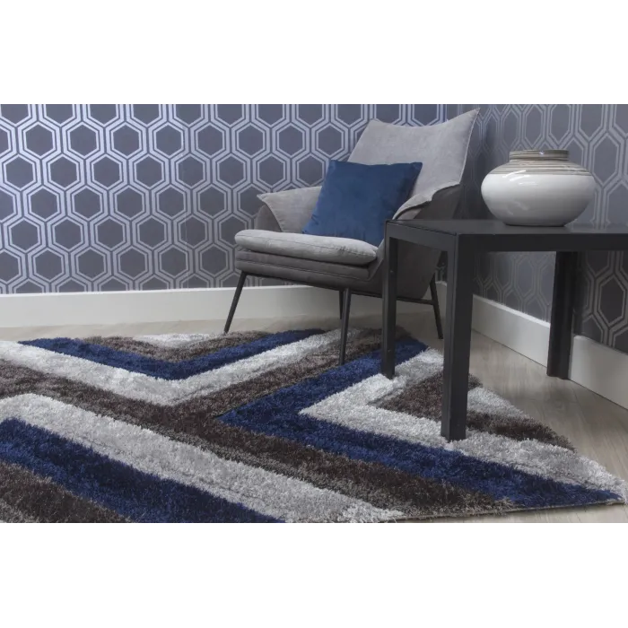 Luxus Cascade 3D Shaggy Rug - Grey/Navy | Murphy Furniture