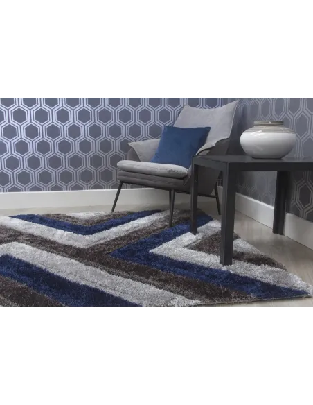 Luxus Cascade 3D Shaggy Rug - Grey/Navy | Murphy Furniture