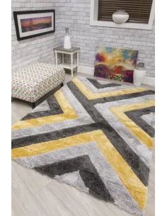 Luxus Cascade 3D Shaggy Rug - Grey/Yellow | Murphy Furniture