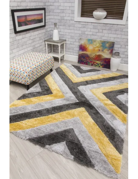 Luxus Cascade 3D Shaggy Rug - Grey/Yellow | Murphy Furniture