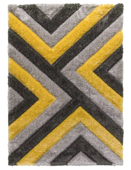 Luxus Cascade 3D Shaggy Rug - Grey/Yellow | Murphy Furniture