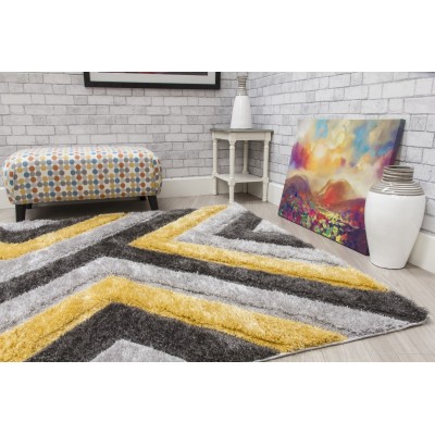 Luxus Cascade 3D Shaggy Rug - Grey/Yellow | Murphy Furniture