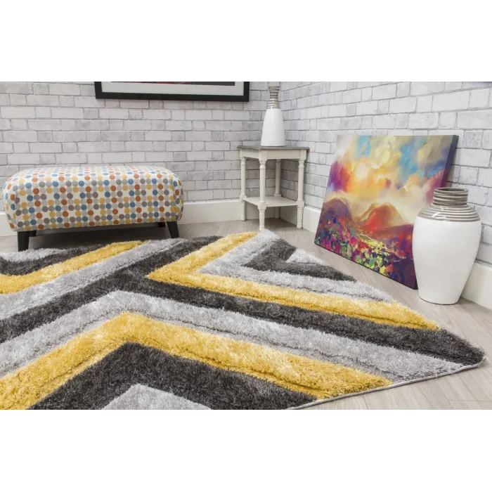 Luxus Cascade 3D Shaggy Rug - Grey/Yellow | Murphy Furniture