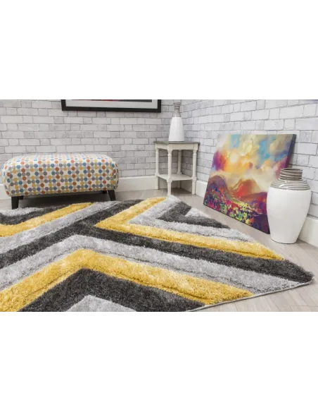 Luxus Cascade 3D Shaggy Rug - Grey/Yellow | Murphy Furniture
