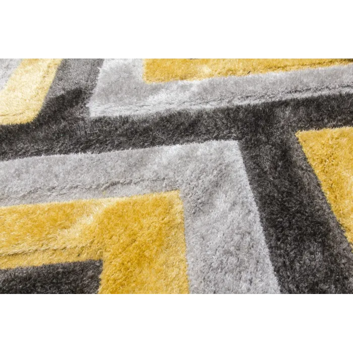 Luxus Cascade 3D Shaggy Rug - Grey/Yellow | Murphy Furniture