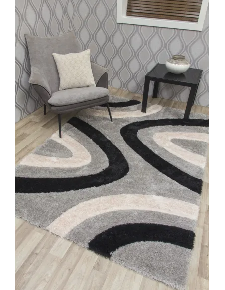Luxus Ripple 3D Shaggy Rug - Grey Multi | Murphy Furniture