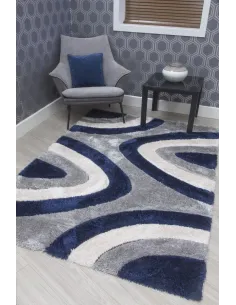 Luxus Ripple 3D Shaggy Rug - Navy Multi | Murphy Furniture