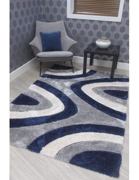Luxus Ripple 3D Shaggy Rug - Navy Multi | Murphy Furniture