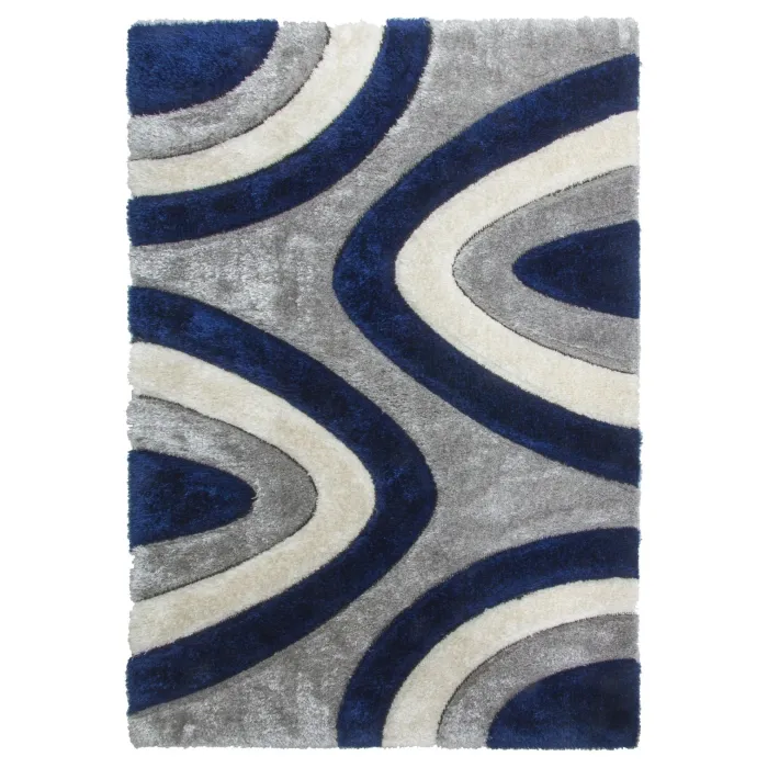 Luxus Ripple 3D Shaggy Rug - Navy Multi | Murphy Furniture