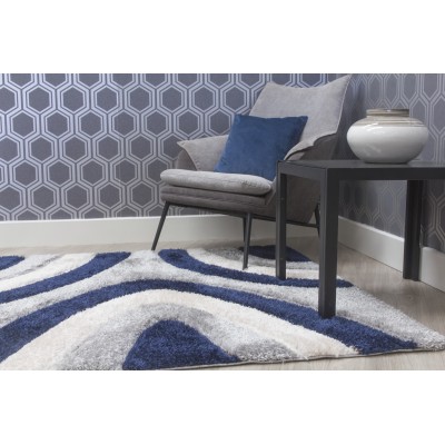 Luxus Ripple 3D Shaggy Rug - Navy Multi | Murphy Furniture