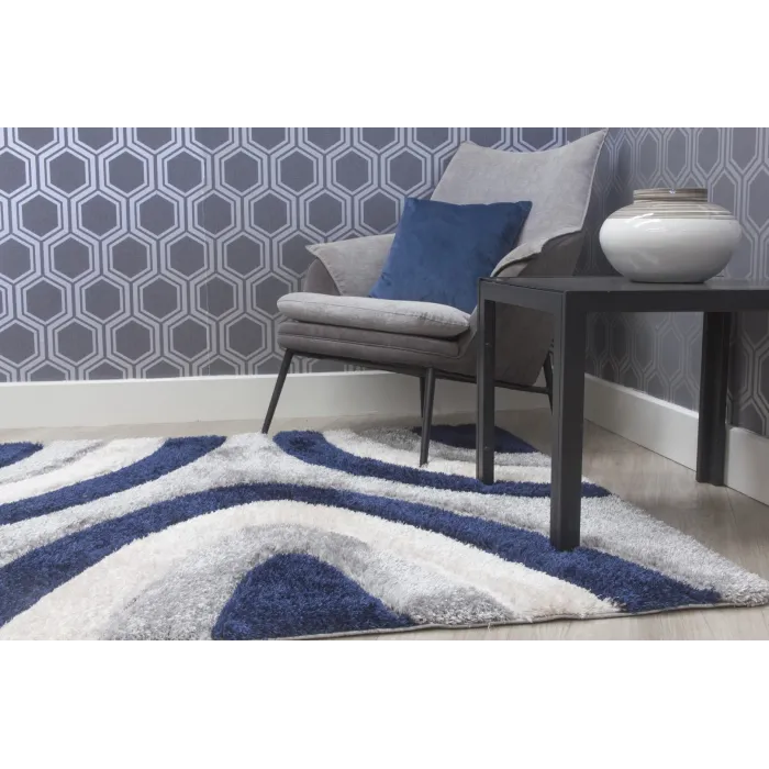 Luxus Ripple 3D Shaggy Rug - Navy Multi | Murphy Furniture