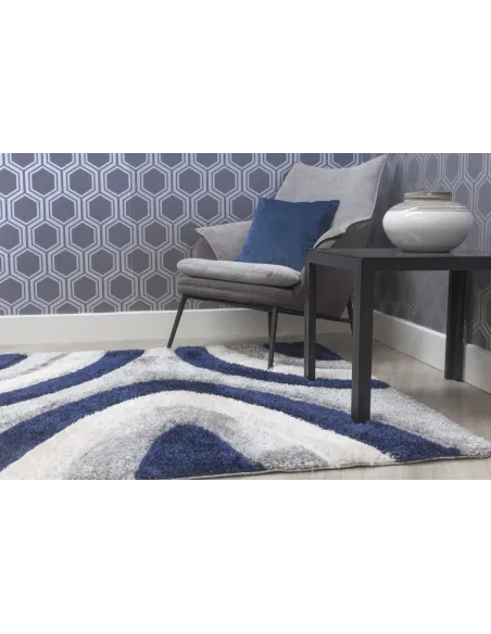 Luxus Ripple 3D Shaggy Rug - Navy Multi | Murphy Furniture