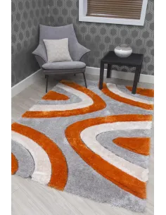Luxus Ripple 3D Shaggy Rug - Orange Multi | Murphy Furniture