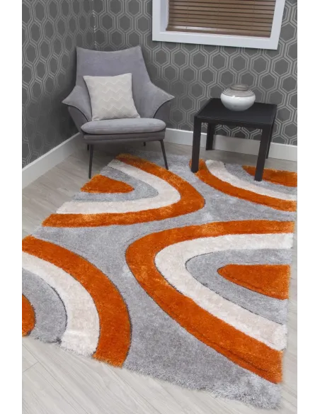 Luxus Ripple 3D Shaggy Rug - Orange Multi | Murphy Furniture