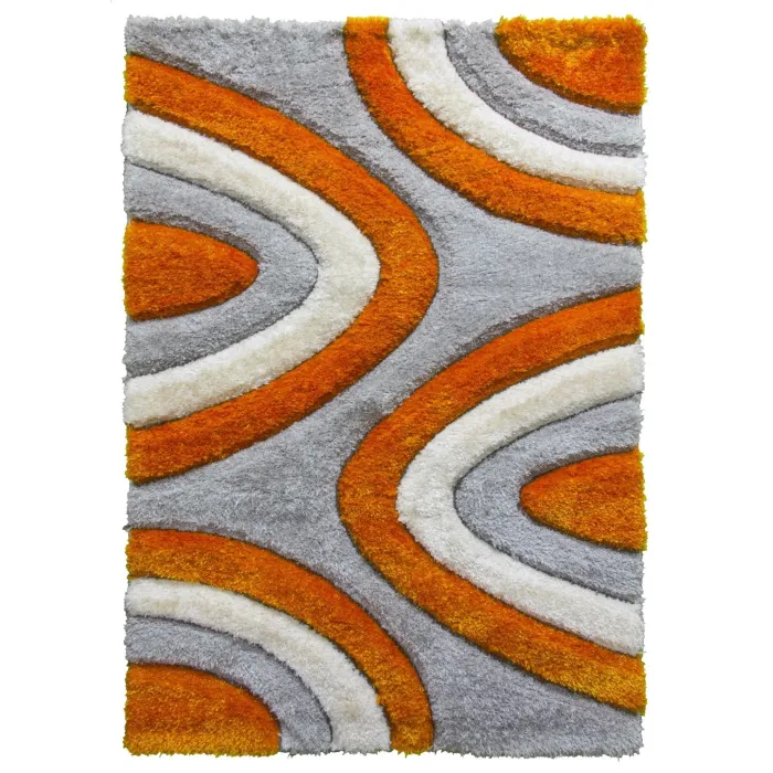 Luxus Ripple 3D Shaggy Rug - Orange Multi | Murphy Furniture