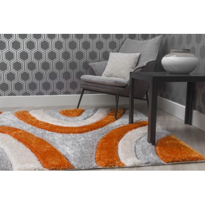 Luxus Ripple 3D Shaggy Rug - Orange Multi | Murphy Furniture