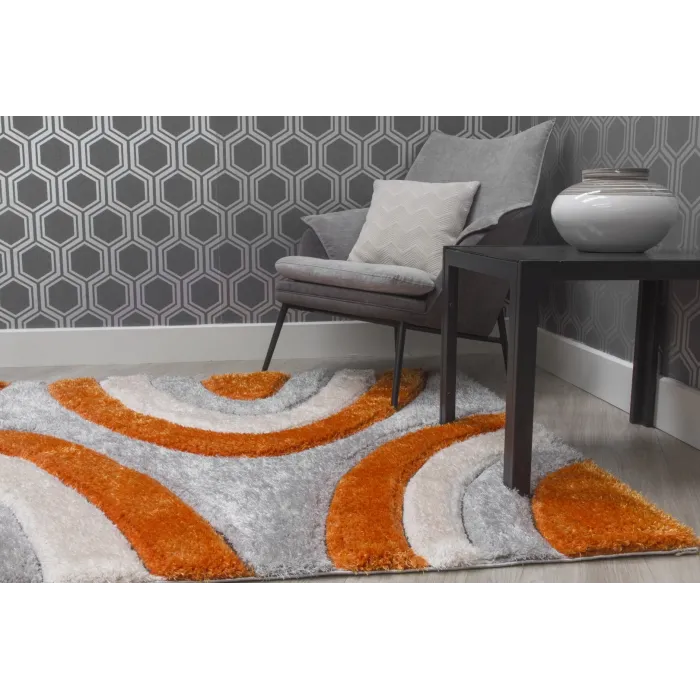 Luxus Ripple 3D Shaggy Rug - Orange Multi | Murphy Furniture