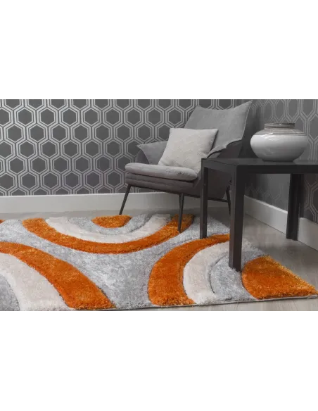Luxus Ripple 3D Shaggy Rug - Orange Multi | Murphy Furniture