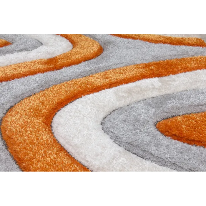 Luxus Ripple 3D Shaggy Rug - Orange Multi | Murphy Furniture
