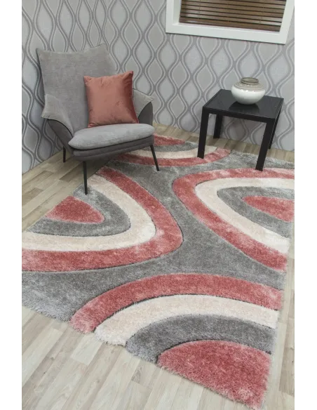Luxus Ripple 3D Shaggy Rug - Pink Multi | Murphy Furniture