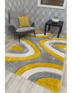 Luxus Ripple 3D Shaggy Rug - Yellow Multi | Murphy Furniture