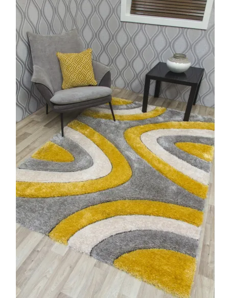 Luxus Ripple 3D Shaggy Rug - Yellow Multi | Murphy Furniture