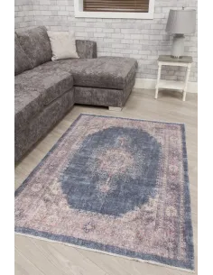 Modena Hamadan Rug - Distressed Navy/Pink | Murphy Furniture