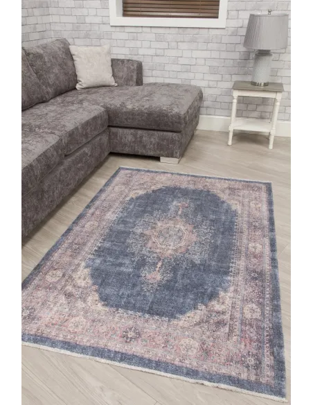 Modena Hamadan Rug - Distressed Navy/Pink | Murphy Furniture