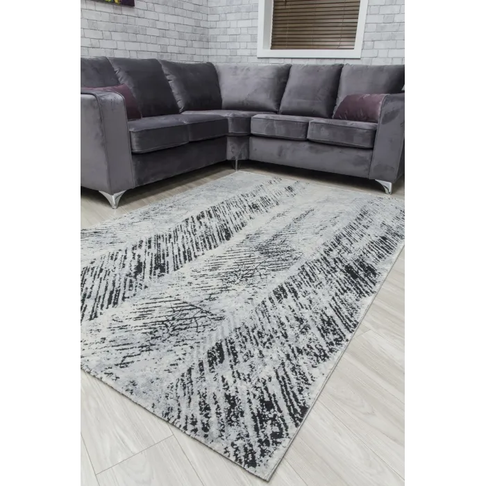 Rococo Feathered Rug - Grey/Black | Murphy Furniture