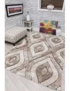 Luxus Teardrop 3D Shaggy Rug - Beige | Murphy Furniture