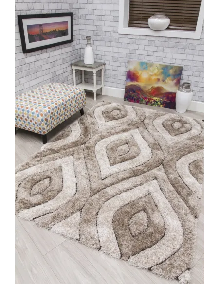 Luxus Teardrop 3D Shaggy Rug - Beige | Murphy Furniture