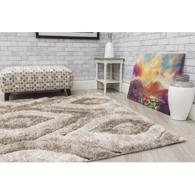 Luxus Teardrop 3D Shaggy Rug - Beige | Murphy Furniture