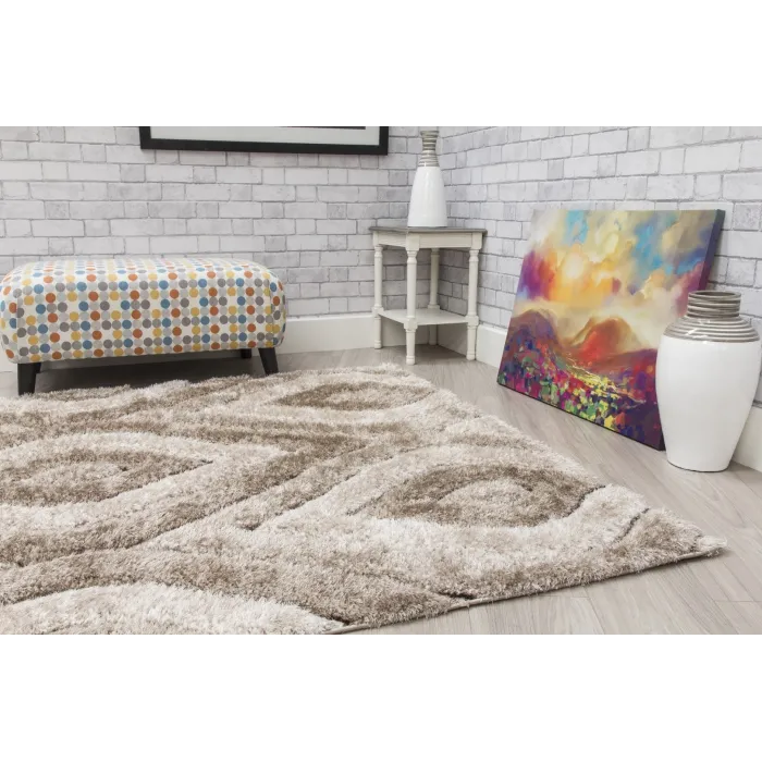 Luxus Teardrop 3D Shaggy Rug - Beige | Murphy Furniture