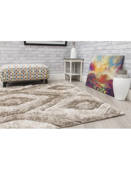 Luxus Teardrop 3D Shaggy Rug - Beige | Murphy Furniture