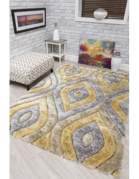Luxus Teardrop 3D Shaggy Rug - Yellow | Murphy Furniture