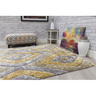 Luxus Teardrop 3D Shaggy Rug - Yellow | Murphy Furniture