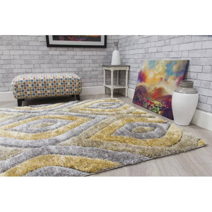 Luxus Teardrop 3D Shaggy Rug - Yellow | Murphy Furniture