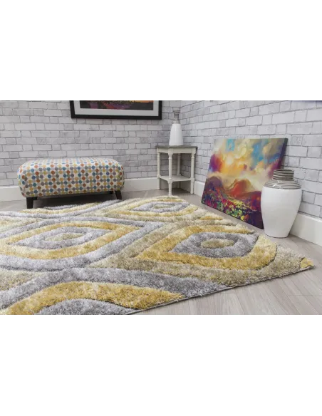 Luxus Teardrop 3D Shaggy Rug - Yellow | Murphy Furniture